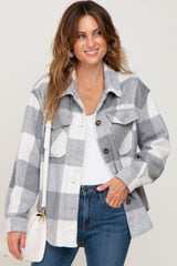 Grey Plaid Knit Maternity Shirt Jacket