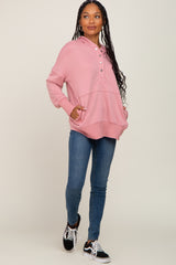 Mauve Snap Front Button Maternity Hoodie