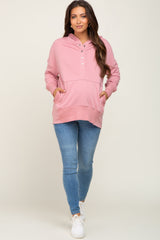 Mauve Snap Front Button Maternity Hoodie