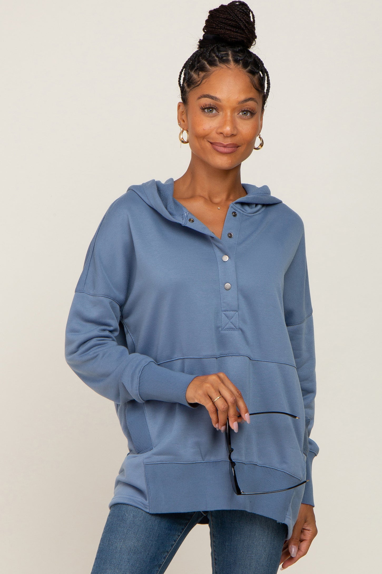 Nursing Sweatshirt With Pockets -Hidden Zipper- Colorblock Blue/Gray (XS)  at  Women's Clothing store