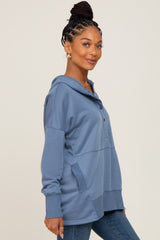 Blue Snap Front Button Hoodie