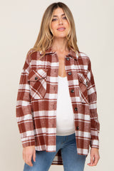 Rust Plaid Maternity Shirt Jacket