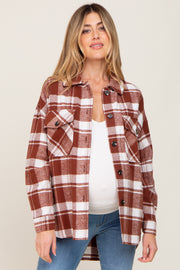 Rust Plaid Maternity Shirt Jacket