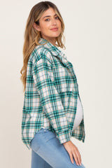 Jade Plaid Frayed Maternity Button Up