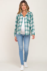 Jade Plaid Frayed Maternity Button Up