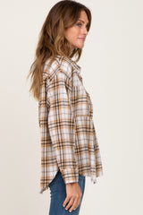 Taupe Plaid Frayed Button Up