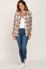 Taupe Plaid Frayed Button Up