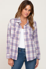 Lavender Plaid Frayed Maternity Button Up