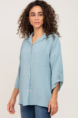 Mint Green Button Front Collared Blouse