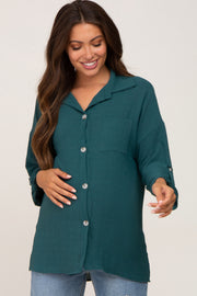 Forest Green Button Front Collared Maternity Blouse