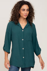 Forest Green Button Front Collared Blouse