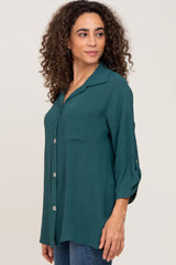 Forest Green Button Front Collared Blouse