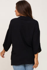 Black Button Front Collared Maternity Blouse