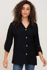 Black Button Front Collared Maternity Blouse