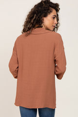 Camel Button Front Collared Blouse