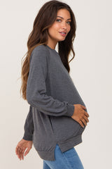 Charcoal Hi-Low Side Slit Long Sleeve Maternity Top