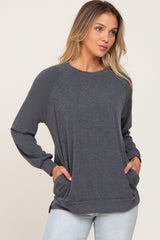 Charcoal Hi-Low Side Slit Long Sleeve Maternity Top