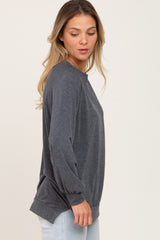 Charcoal Hi-Low Side Slit Long Sleeve Top