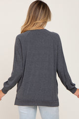 Charcoal Hi-Low Side Slit Long Sleeve Top