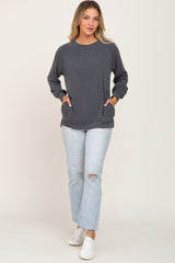 Charcoal Hi-Low Side Slit Long Sleeve Top