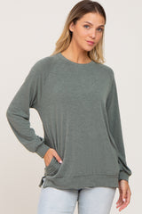 Olive Hi-Low Side Slit Long Sleeve Maternity Top