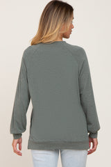 Olive Hi-Low Side Slit Long Sleeve Top