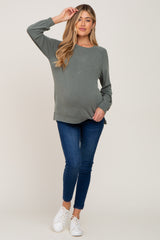 Olive Hi-Low Side Slit Long Sleeve Maternity Top