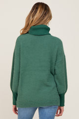 Forest Green Fuzzy Knit Turtleneck Maternity Sweater