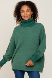 Forest Green Fuzzy Knit Turtleneck Sweater