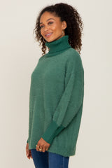 Forest Green Fuzzy Knit Turtleneck Sweater