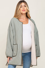 Light Olive Reversible Sherpa Maternity Jacket