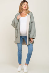 Light Olive Reversible Sherpa Maternity Jacket