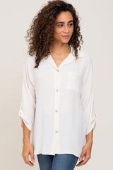 Ivory Button Front Collared Blouse