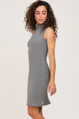 Grey Ribbed Sleeveless Turtleneck Dress