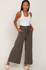 Olive Paper Bag Wide Leg Maternity Pants