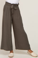 Olive Paper Bag Wide Leg Pants