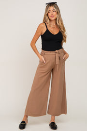 Mocha Paper Bag Wide Leg Maternity Pants