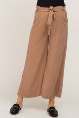 Mocha Paper Bag Wide Leg Maternity Pants