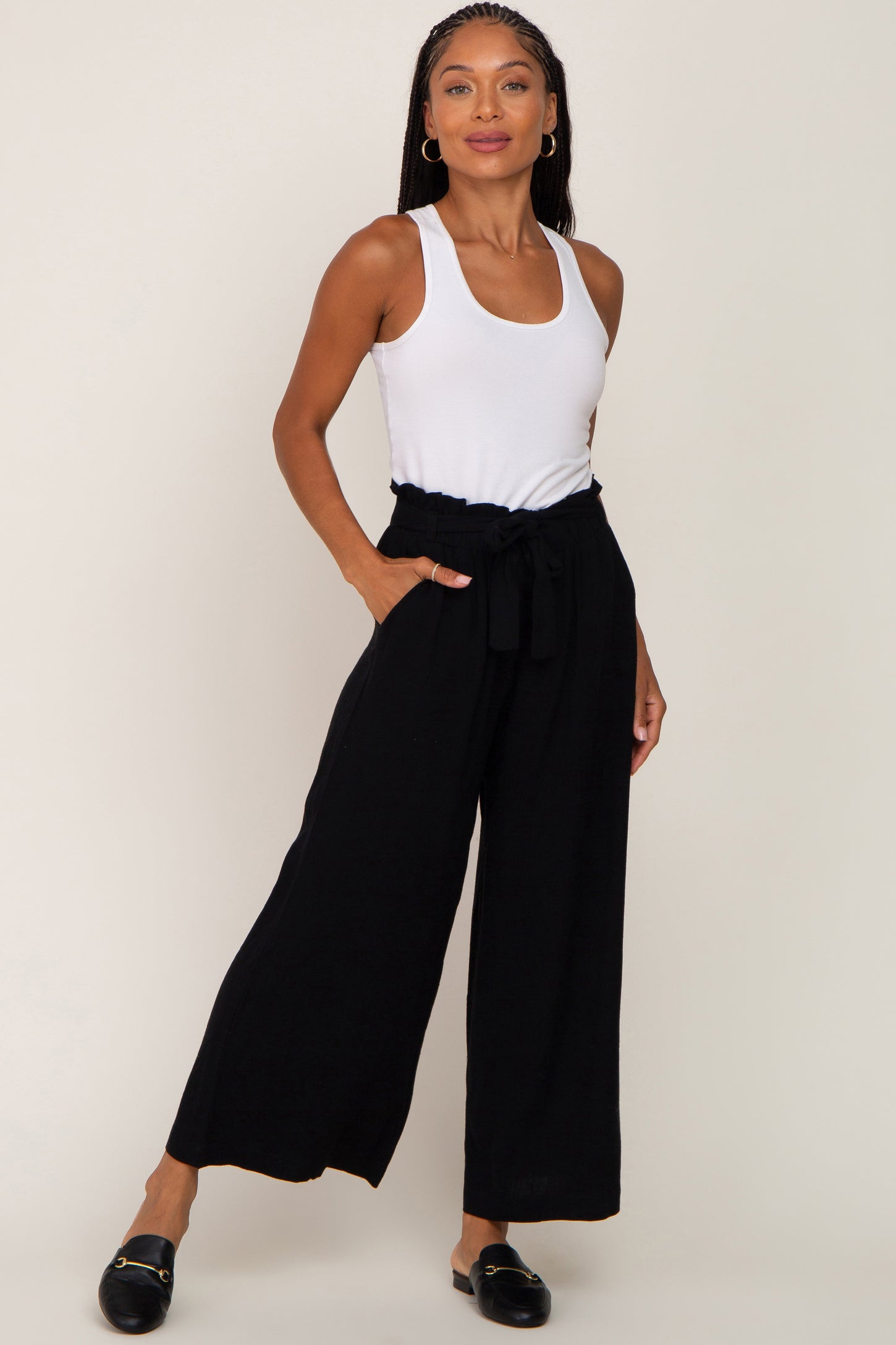 Black Paper Bag Wide Leg Maternity Pants – PinkBlush