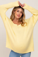 Yellow Ribbed Trim Maternity Sweater