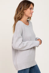 Grey Ribbed Trim Sweater