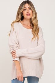 Beige Ribbed Trim Maternity Sweater