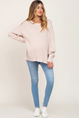 Beige Ribbed Trim Maternity Sweater