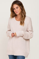 Beige Ribbed Trim Maternity Sweater