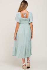 Mint Green Button Front Maternity Midi Dress