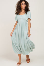 Mint Green Button Front Midi Dress