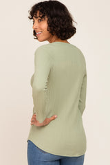 Sage Ribbed V-Neck Long Sleeve Top