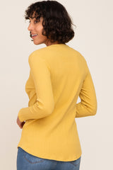 Yellow Ribbed V-Neck Long Sleeve Top