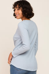 Light Blue Ribbed V-Neck Long Sleeve Top