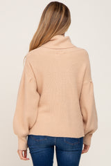 Beige Turtleneck Knit Maternity Sweater